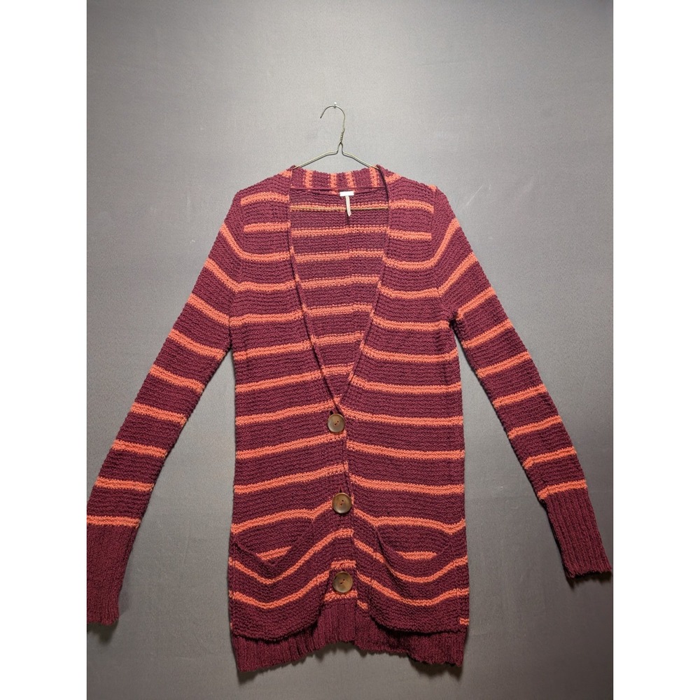 Free People Beach Cardigan Women's Small Purple Pink Striped V Neck Button Front